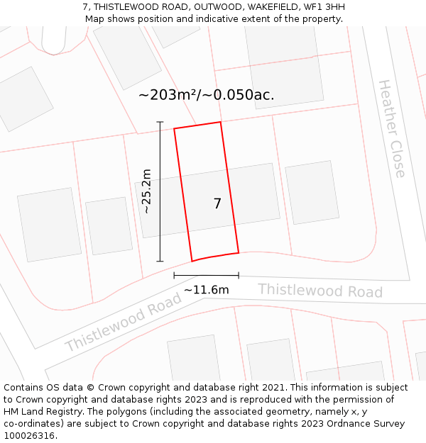 7, THISTLEWOOD ROAD, OUTWOOD, WAKEFIELD, WF1 3HH: Plot and title map