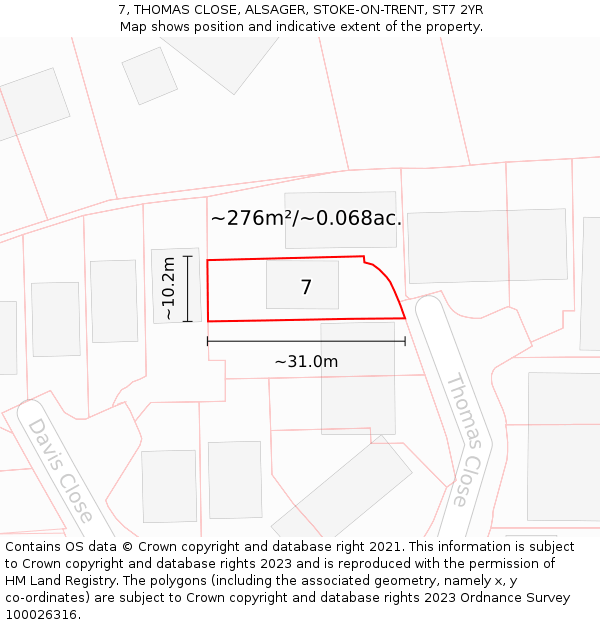 7, THOMAS CLOSE, ALSAGER, STOKE-ON-TRENT, ST7 2YR: Plot and title map