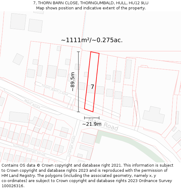 7, THORN BARN CLOSE, THORNGUMBALD, HULL, HU12 9LU: Plot and title map