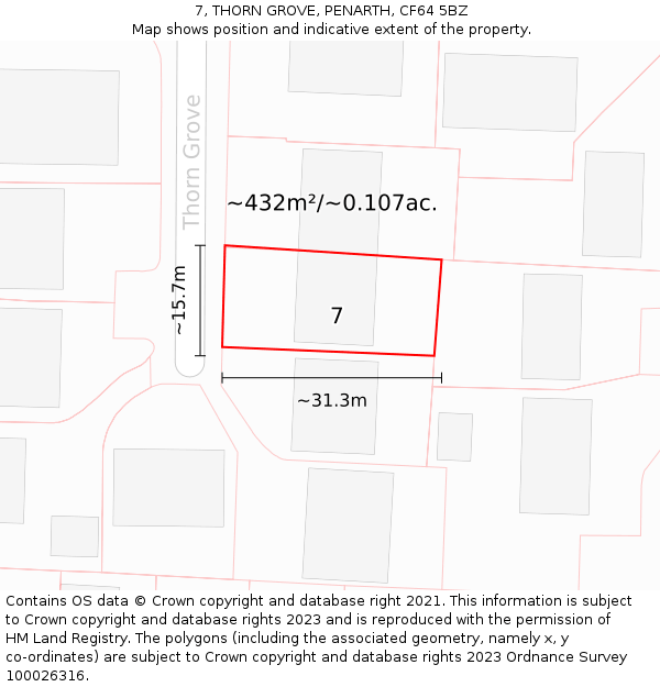 7, THORN GROVE, PENARTH, CF64 5BZ: Plot and title map