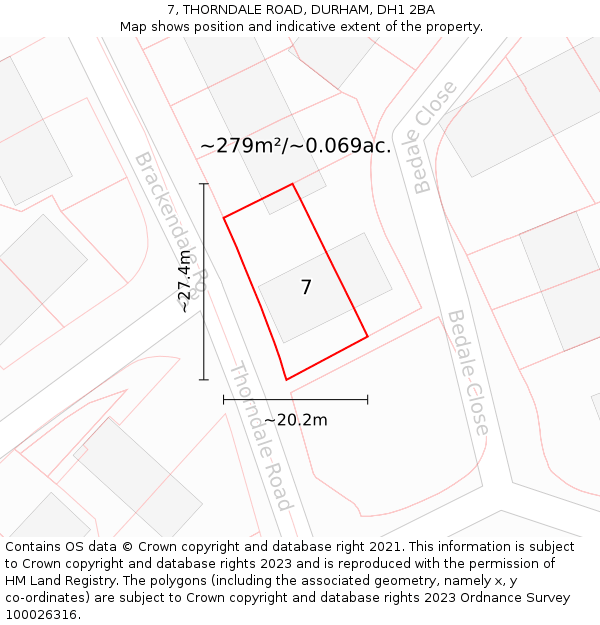 7, THORNDALE ROAD, DURHAM, DH1 2BA: Plot and title map