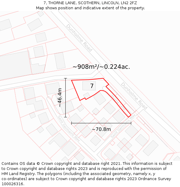 7, THORNE LANE, SCOTHERN, LINCOLN, LN2 2FZ: Plot and title map