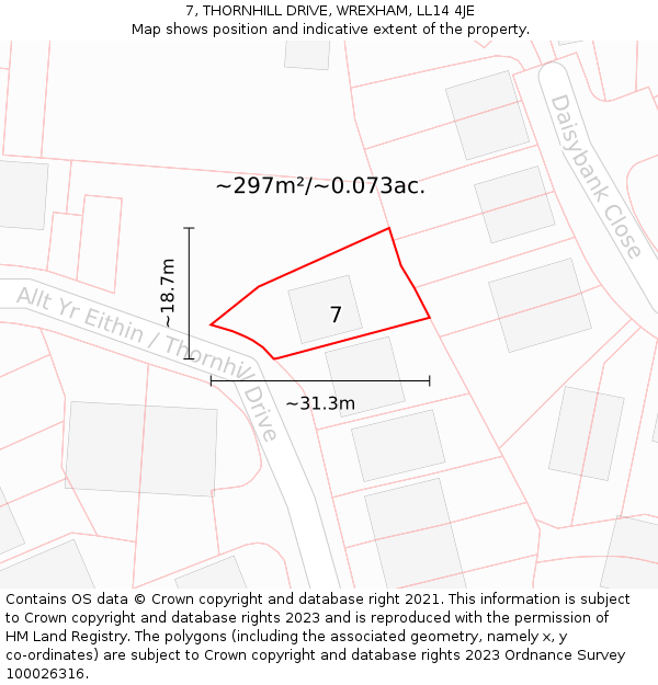7, THORNHILL DRIVE, WREXHAM, LL14 4JE: Plot and title map