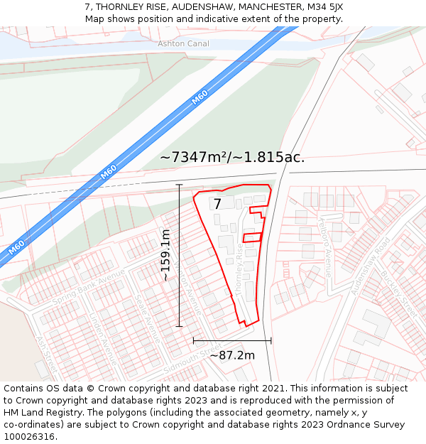 7, THORNLEY RISE, AUDENSHAW, MANCHESTER, M34 5JX: Plot and title map