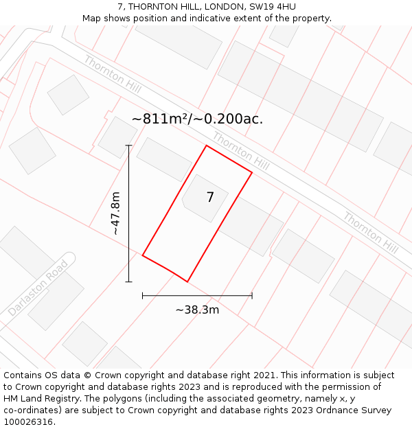 7, THORNTON HILL, LONDON, SW19 4HU: Plot and title map