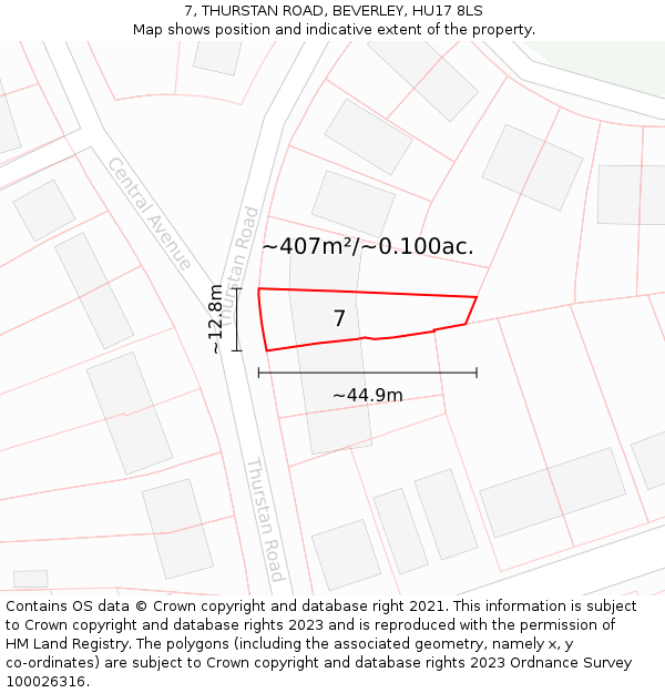 7, THURSTAN ROAD, BEVERLEY, HU17 8LS: Plot and title map