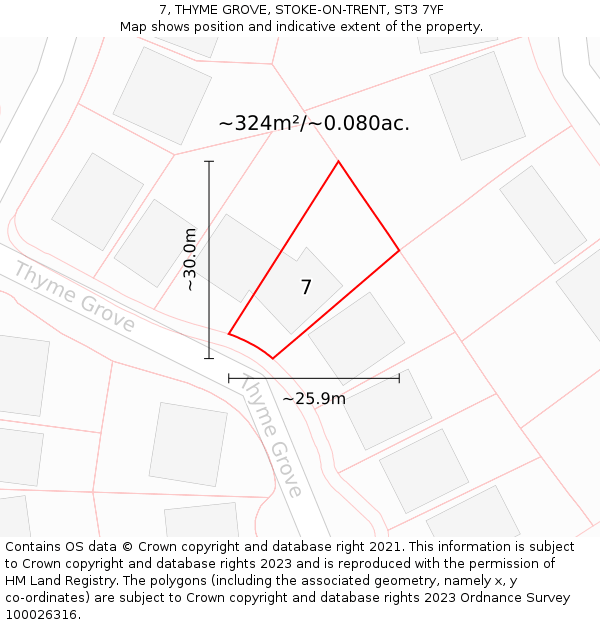 7, THYME GROVE, STOKE-ON-TRENT, ST3 7YF: Plot and title map