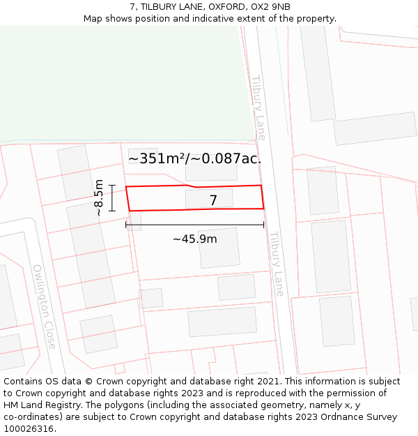 7, TILBURY LANE, OXFORD, OX2 9NB: Plot and title map