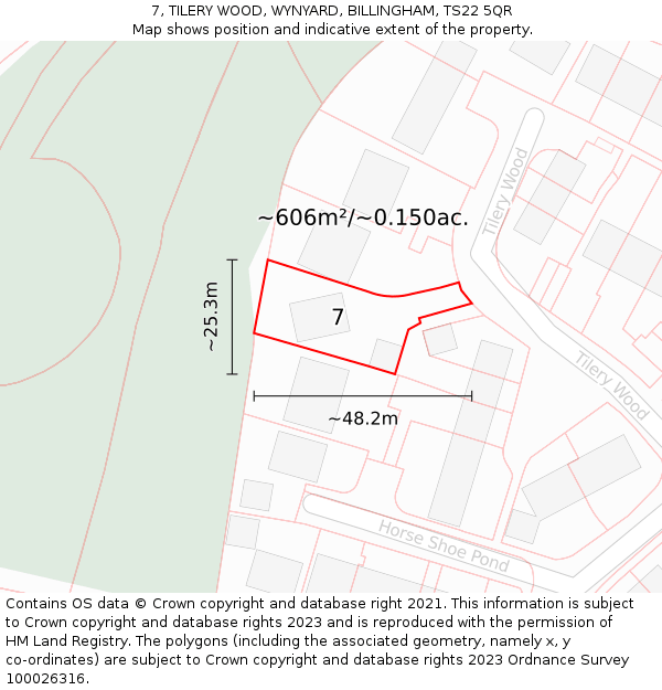 7, TILERY WOOD, WYNYARD, BILLINGHAM, TS22 5QR: Plot and title map