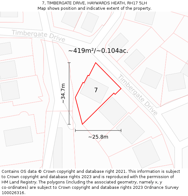 7, TIMBERGATE DRIVE, HAYWARDS HEATH, RH17 5LH: Plot and title map