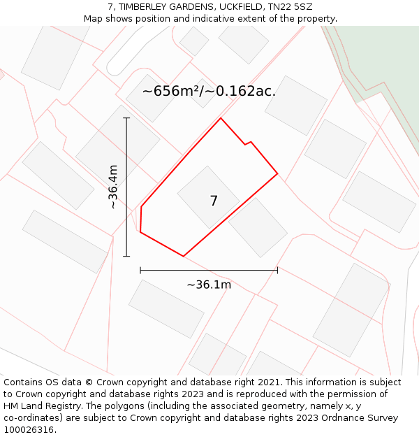 7, TIMBERLEY GARDENS, UCKFIELD, TN22 5SZ: Plot and title map