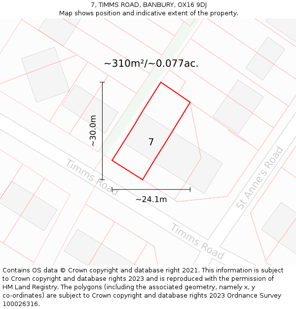 7, TIMMS ROAD, BANBURY, OX16 9DJ: Plot and title map