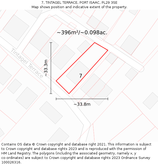 7, TINTAGEL TERRACE, PORT ISAAC, PL29 3SE: Plot and title map
