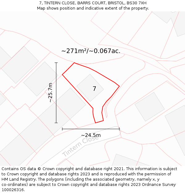 7, TINTERN CLOSE, BARRS COURT, BRISTOL, BS30 7XH: Plot and title map