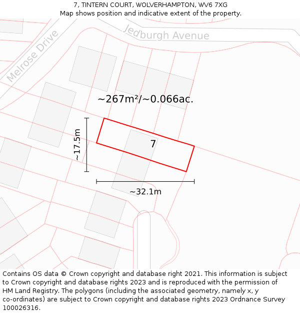 7, TINTERN COURT, WOLVERHAMPTON, WV6 7XG: Plot and title map