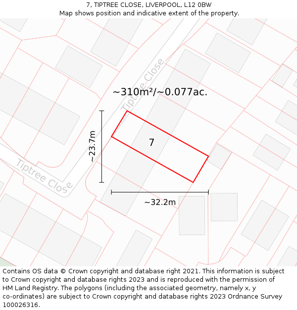 7, TIPTREE CLOSE, LIVERPOOL, L12 0BW: Plot and title map