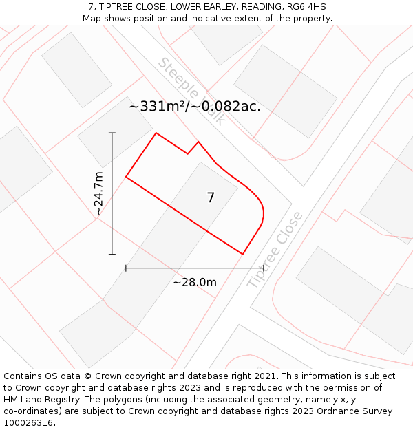 7, TIPTREE CLOSE, LOWER EARLEY, READING, RG6 4HS: Plot and title map