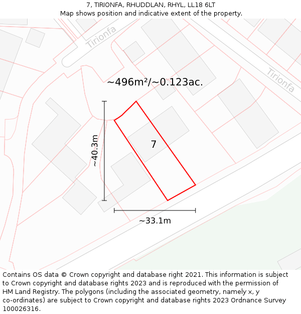 7, TIRIONFA, RHUDDLAN, RHYL, LL18 6LT: Plot and title map