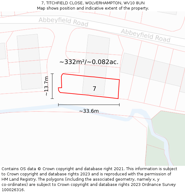 7, TITCHFIELD CLOSE, WOLVERHAMPTON, WV10 8UN: Plot and title map