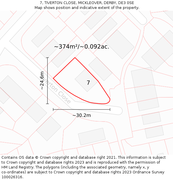 7, TIVERTON CLOSE, MICKLEOVER, DERBY, DE3 0SE: Plot and title map