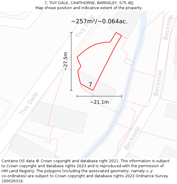 7, TIVY DALE, CAWTHORNE, BARNSLEY, S75 4EJ: Plot and title map