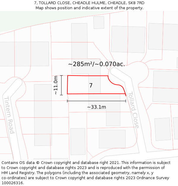 7, TOLLARD CLOSE, CHEADLE HULME, CHEADLE, SK8 7RD: Plot and title map