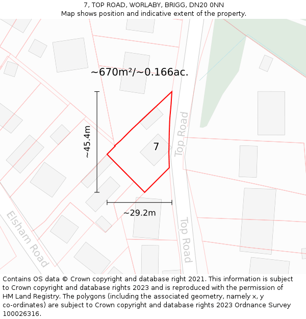 7, TOP ROAD, WORLABY, BRIGG, DN20 0NN: Plot and title map