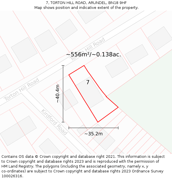 7, TORTON HILL ROAD, ARUNDEL, BN18 9HF: Plot and title map