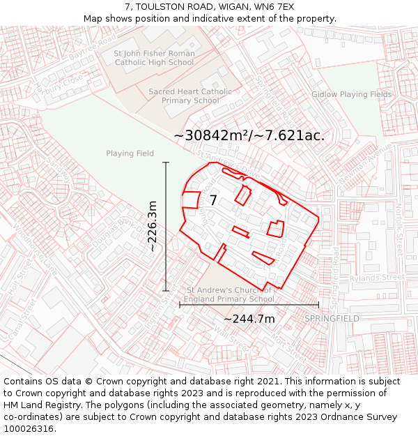 7, TOULSTON ROAD, WIGAN, WN6 7EX: Plot and title map