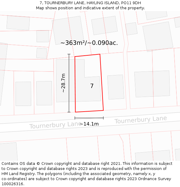 7, TOURNERBURY LANE, HAYLING ISLAND, PO11 9DH: Plot and title map
