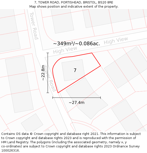 7, TOWER ROAD, PORTISHEAD, BRISTOL, BS20 8RE: Plot and title map