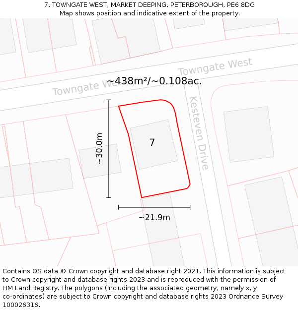 7, TOWNGATE WEST, MARKET DEEPING, PETERBOROUGH, PE6 8DG: Plot and title map