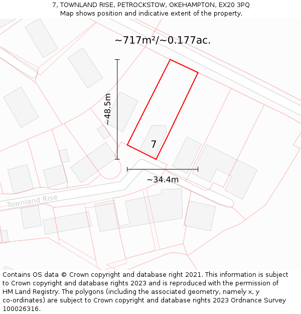 7, TOWNLAND RISE, PETROCKSTOW, OKEHAMPTON, EX20 3PQ: Plot and title map