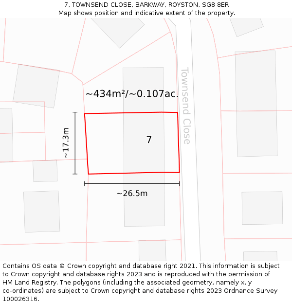 7, TOWNSEND CLOSE, BARKWAY, ROYSTON, SG8 8ER: Plot and title map