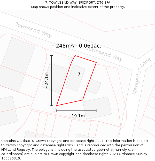 7, TOWNSEND WAY, BRIDPORT, DT6 3FA: Plot and title map