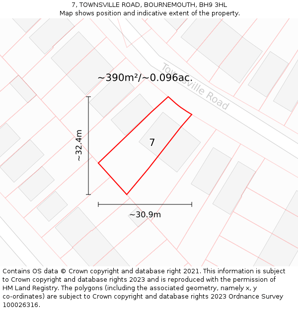 7, TOWNSVILLE ROAD, BOURNEMOUTH, BH9 3HL: Plot and title map