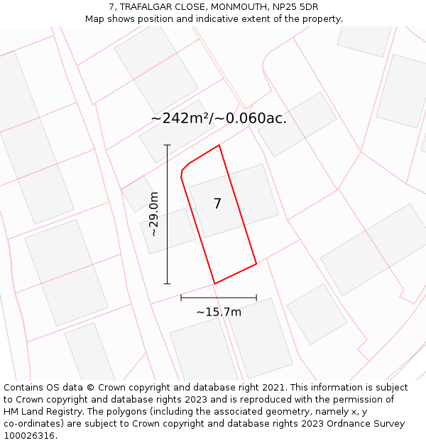 7, TRAFALGAR CLOSE, MONMOUTH, NP25 5DR: Plot and title map