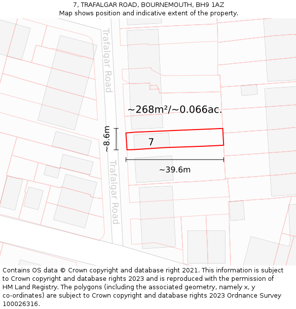 7, TRAFALGAR ROAD, BOURNEMOUTH, BH9 1AZ: Plot and title map