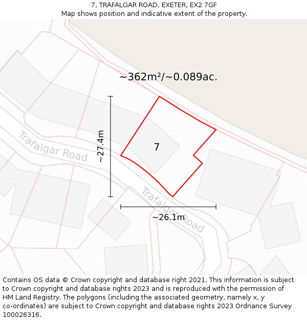 7, TRAFALGAR ROAD, EXETER, EX2 7GF: Plot and title map