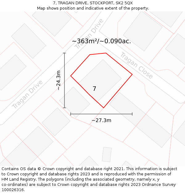 7, TRAGAN DRIVE, STOCKPORT, SK2 5QX: Plot and title map