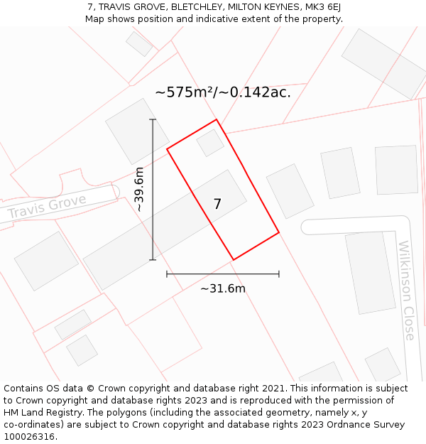 7, TRAVIS GROVE, BLETCHLEY, MILTON KEYNES, MK3 6EJ: Plot and title map