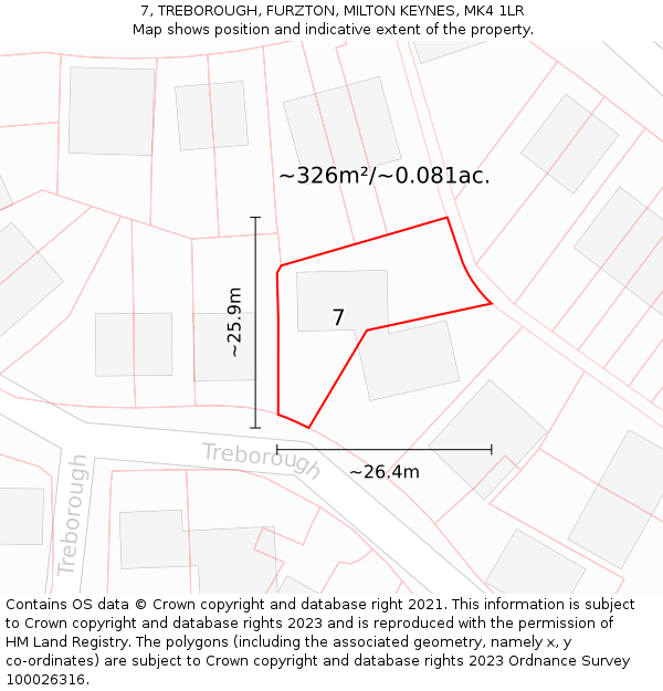 7, TREBOROUGH, FURZTON, MILTON KEYNES, MK4 1LR: Plot and title map