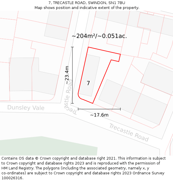 7, TRECASTLE ROAD, SWINDON, SN1 7BU: Plot and title map