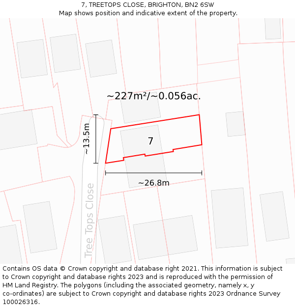 7, TREETOPS CLOSE, BRIGHTON, BN2 6SW: Plot and title map