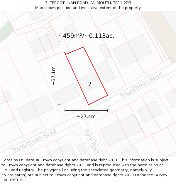 7, TREGOTHNAN ROAD, FALMOUTH, TR11 2DR: Plot and title map