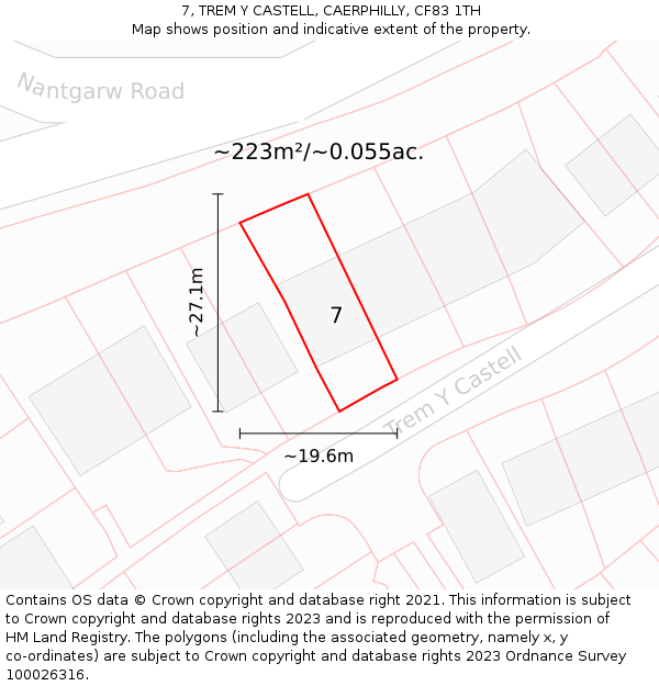 7, TREM Y CASTELL, CAERPHILLY, CF83 1TH: Plot and title map