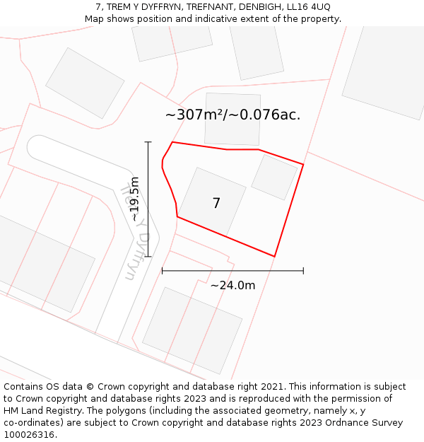 7, TREM Y DYFFRYN, TREFNANT, DENBIGH, LL16 4UQ: Plot and title map