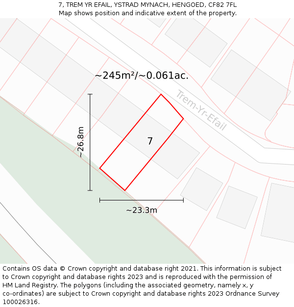 7, TREM YR EFAIL, YSTRAD MYNACH, HENGOED, CF82 7FL: Plot and title map