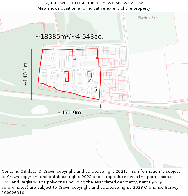 7, TRESWELL CLOSE, HINDLEY, WIGAN, WN2 3SW: Plot and title map