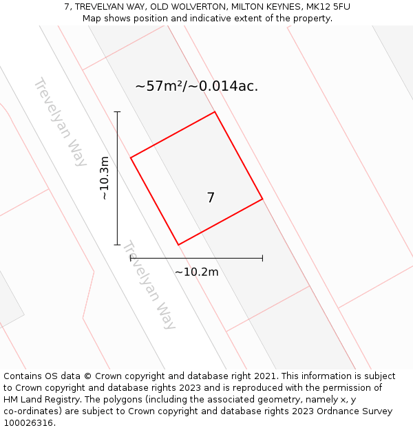 7, TREVELYAN WAY, OLD WOLVERTON, MILTON KEYNES, MK12 5FU: Plot and title map